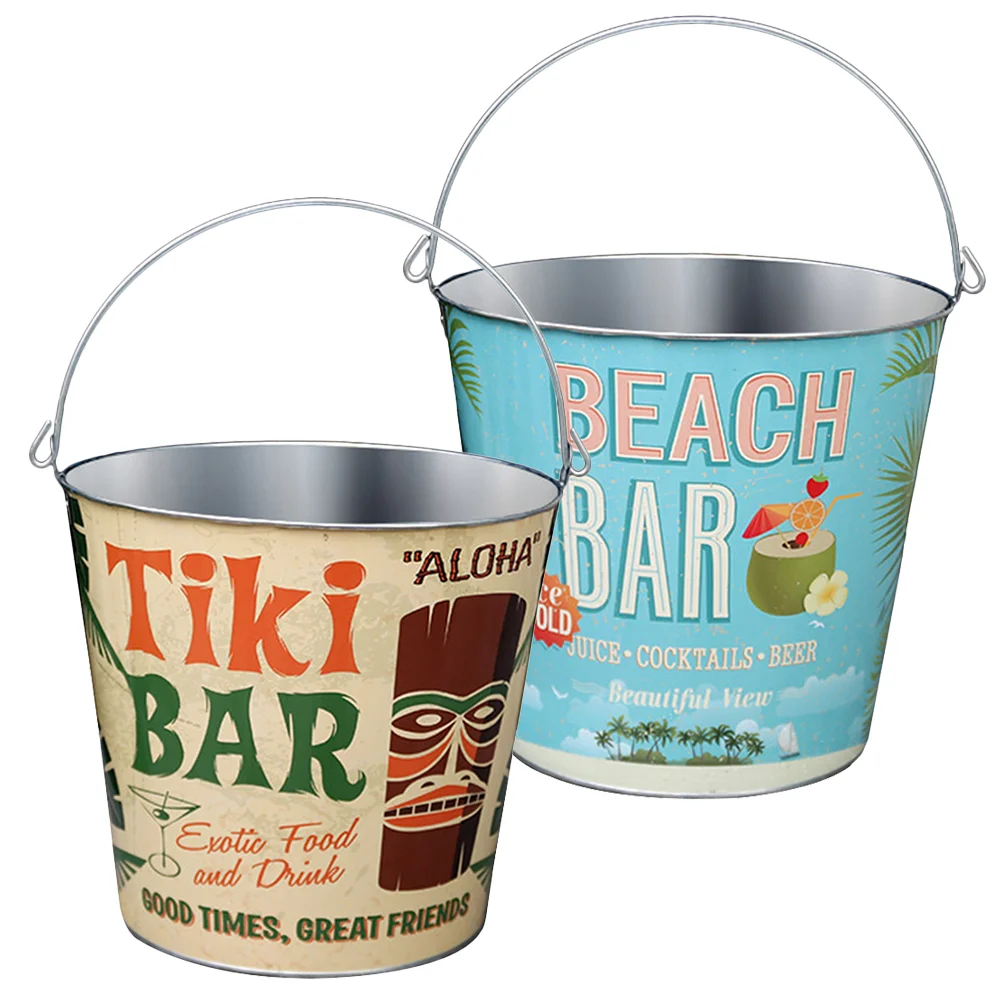 

2pcs Bar Pub Restaurant Iron Ice Storage Bucket Champagne Cooler Bucket Iced Food Container