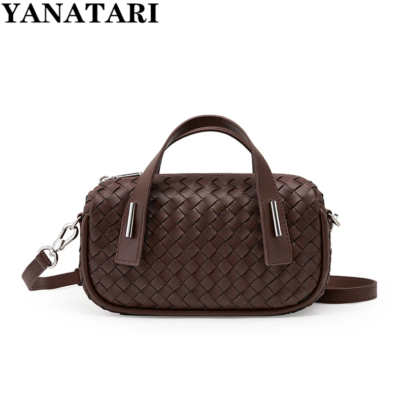 YANATARI Genuine Leather Woven Women's Handbag New Luxury Fashion Simple Pillow Bag Handheld One Shoulder Crossbody Women's Bag