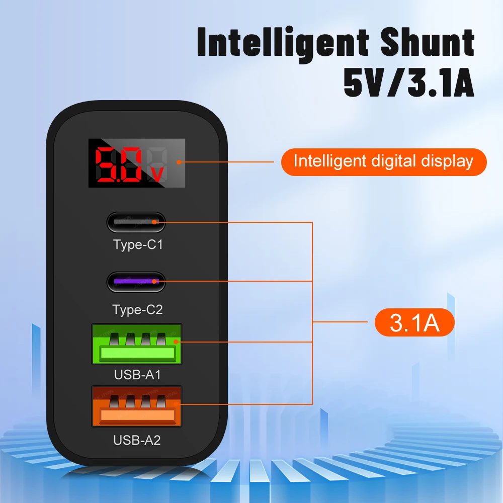 Quick Charge 45W moble phone charger For iPhone Xiaomi Huawei OPPO oneplus Fast Charging charger QC 3.0 LED fast charger adapter