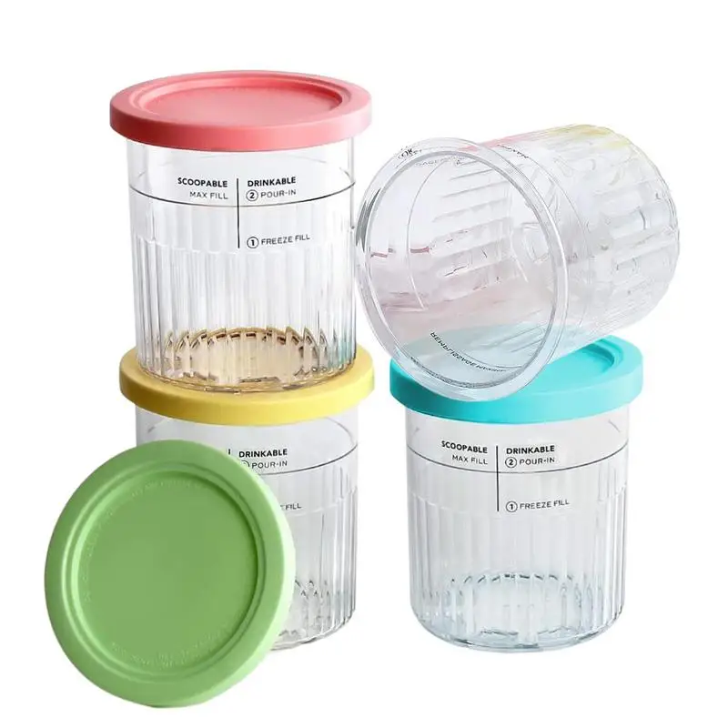 

Ice Cream Containers With Lids 4pcs/set Reusable Pint Storage Container Storage Organizer With Tight Airtight Lid For Gelato