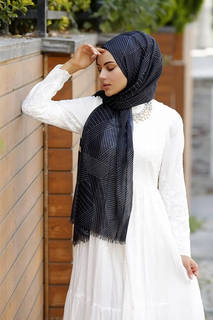 

WOMEN HIJAB SHAWL ACCESSORY SCARF COTTON MEVSİMLİK GIFT BLACK STRIPE