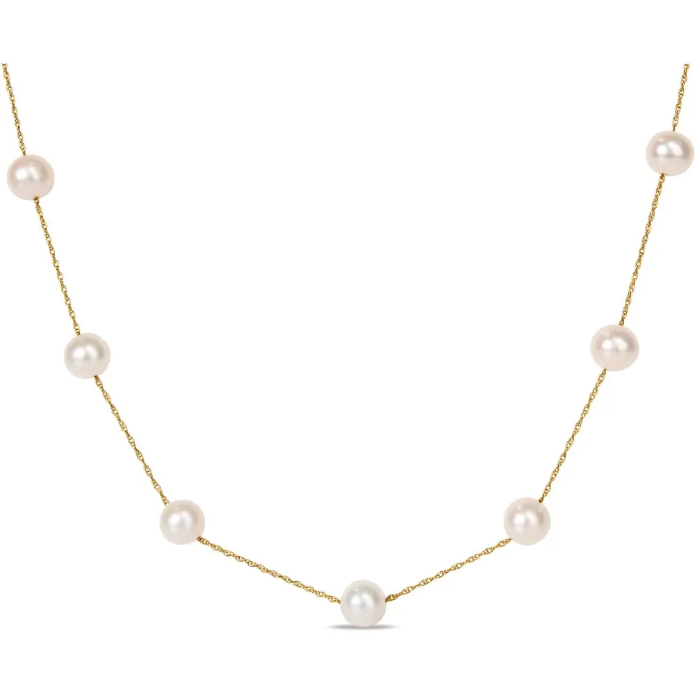 

7-8mm White Cultured Freshwater Pearl 10kt Yellow Gold Tin-Cup Necklace, 17