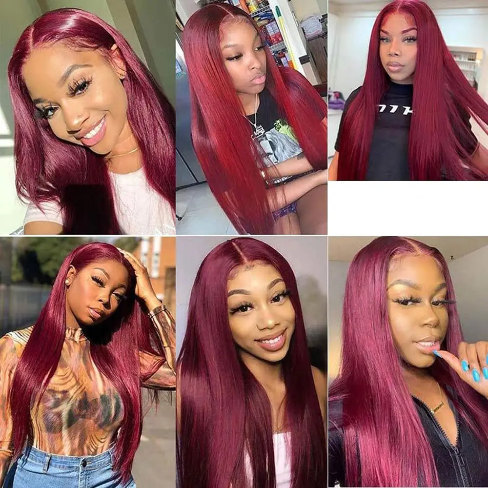 99J Burgundy Wig Wine Red Straight Synthetic Wigs For Black Women Glueless Middle Part Heat Resistant Hair Wigs Cosplay Party images - 6