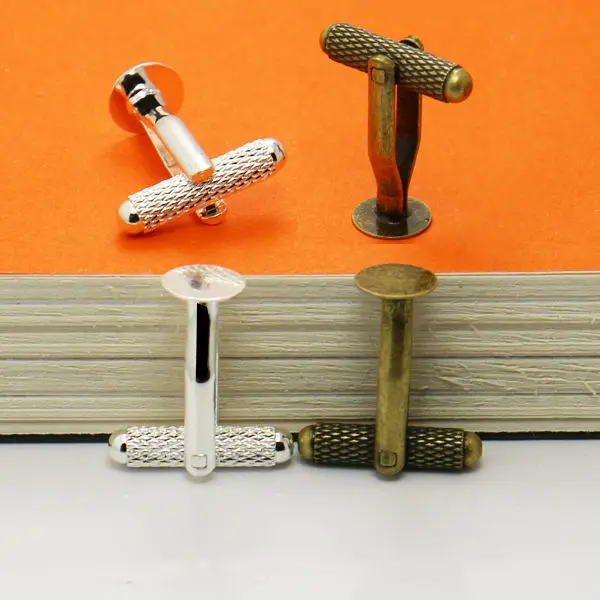 

8pcs Antique Bronze-Silver Plated French Cufflink/Cuff links Blank Jewelry w/ 8mm Flat Pad for Cameo Glass Cabochons/Resin