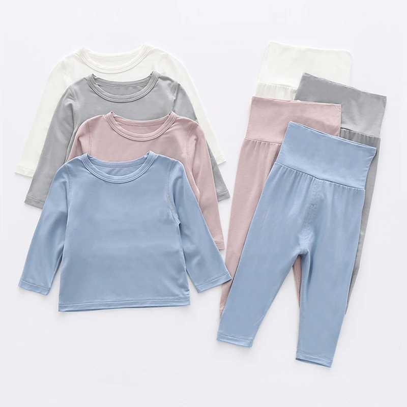 

0-36M Baby Clothing Set Soft Modal Baby Boy Girl Clothes Solid Baby Home Clothing Long-sleeved Underwear Spring Pajamas Set