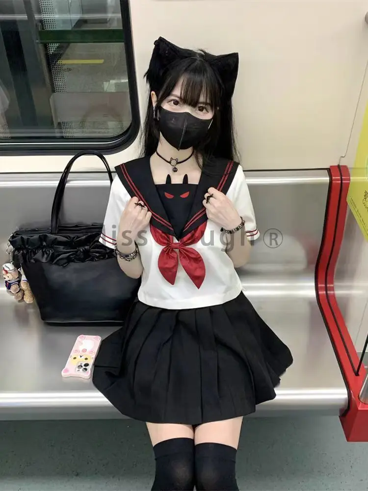 Летний комплект из 2 предметов в японском стиле Женский Топ с бантом и принтом