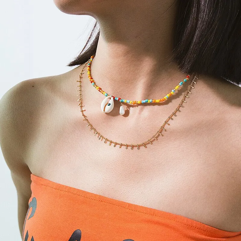 

Cowrie Shell Choker Colorful Beads Necklace for Women Fashion Trendy Bohemian Boho Chic Bib Collier Femme Dropshiping