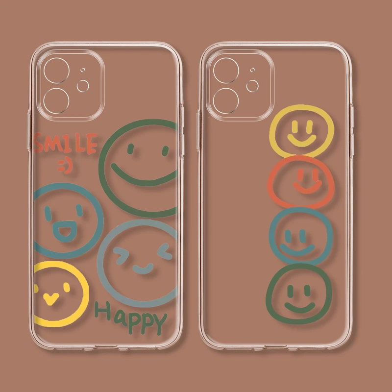 

Phone Case For iPhone 13 11 12Pro Max X XR XSMax 7 8 Plus SE2 Funny Smile Face Cover Clear Soft TPU Shockproof For iPhone 13 Pro