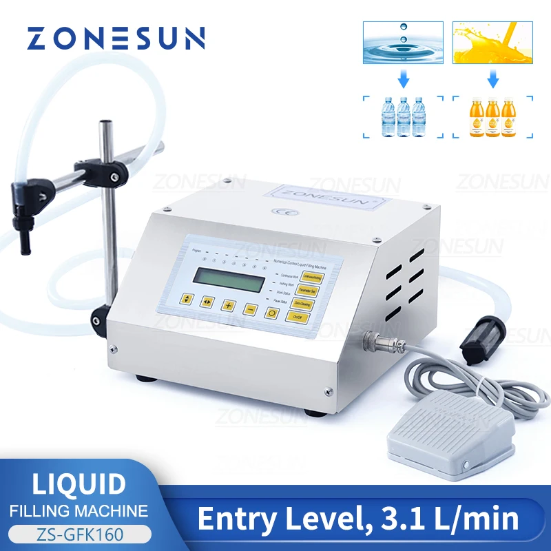 ZONESUN Liquid Filling Machine Digital Control Water Drink Perfume Juice Milk Small Bottle Jar Diaphragm Pump Packing ZS-GFK160