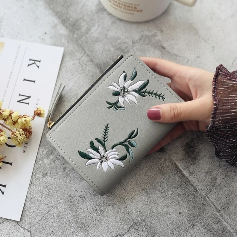 

New Women's Wallets Print Flower Short Wallet For Woman Zipper Mini Coin Purse Ladies Small Wallet Female Leather Card Holder