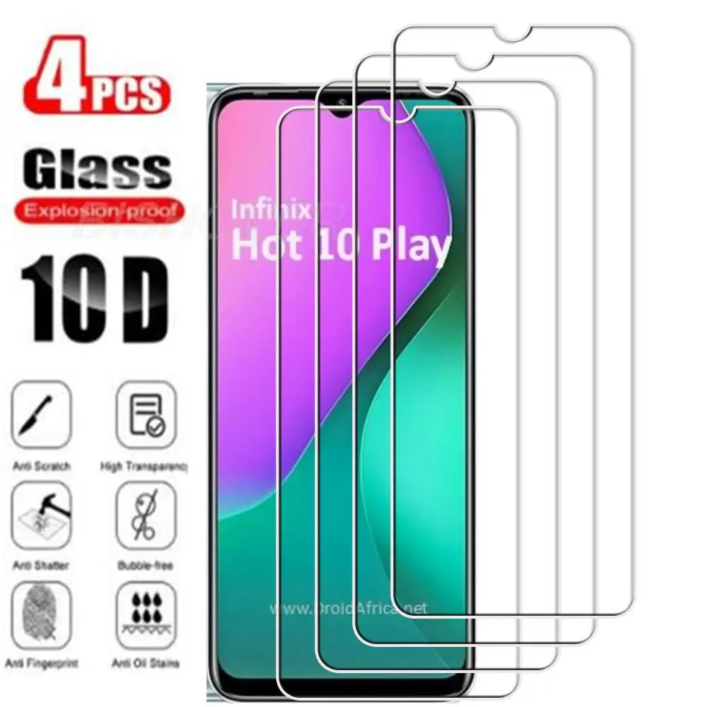 

4Pcs Tempered Glass FOR Infinix Hot 10 Play 6.82"Hot10Play Hot10 10Play X688C, X688B Screen Protector Protective Glass Film 9H