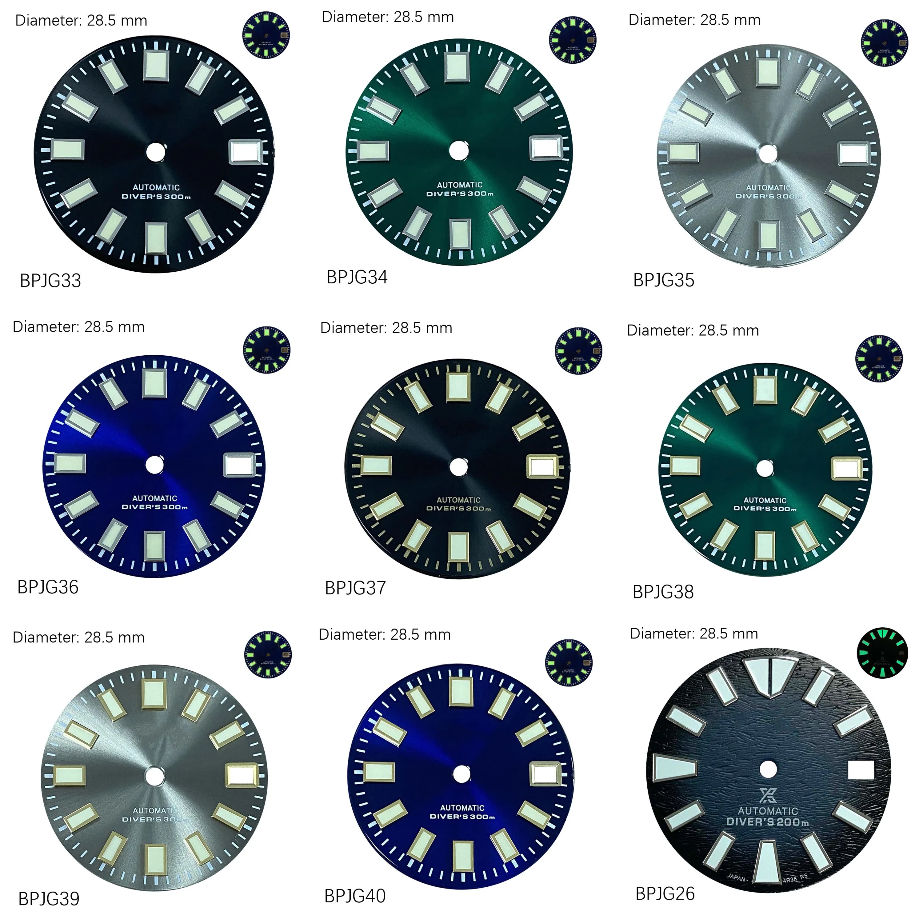 

High quality 28.5mm sun patterned Japanese C3 green luminous modified dial watch accessories customized watch logo