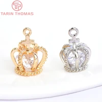 15172pcs 11x15mm 24k gold color plated brass with zircon crown charms pendants high quality jewelry accessories
