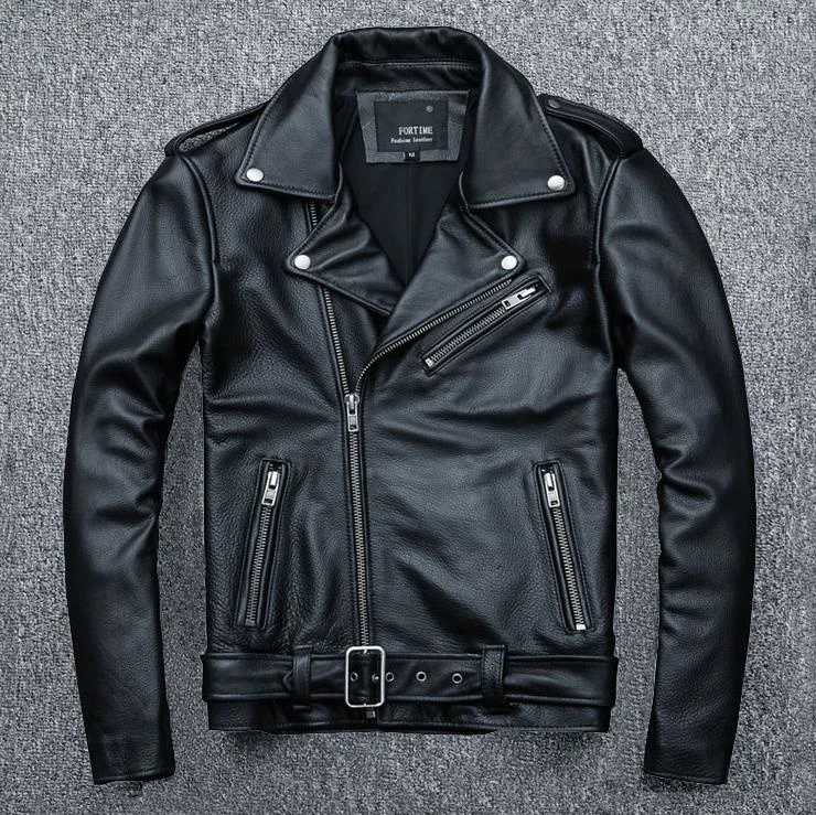 

High Quality Motorbike Leather Mens Motorcycle Real Classic Biker Jacket Black Genuine 100% Natural Calf Skin Winter Autumn Coat