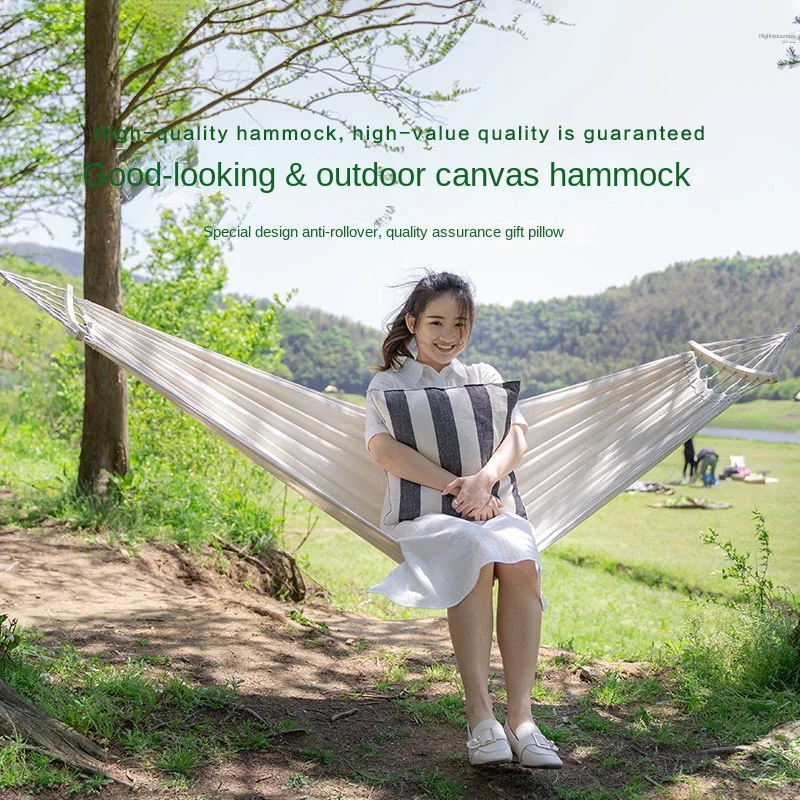 Hammock Outdoor Swing Portable Anti-rollover Picnic Camping Indoor Canvas Hanging Chair Single Double Camping