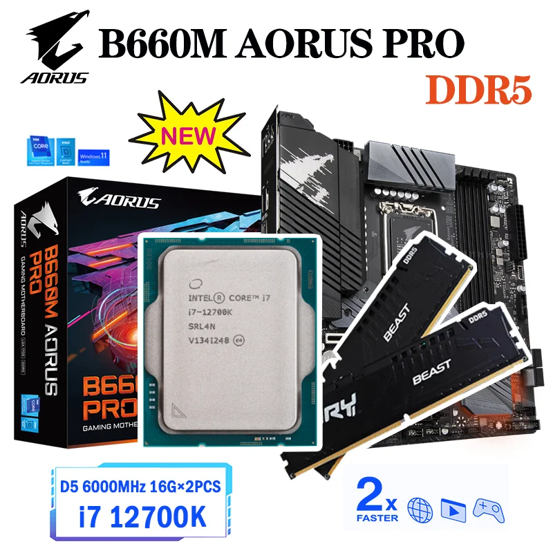 

Материнская плата Gigabyte B660M AORUS PRO DDR5 + i7 12700K, комбинированная материнская плата LGA 1700 с поддержкой процессора 12-го поколения Intel B660, материнская...