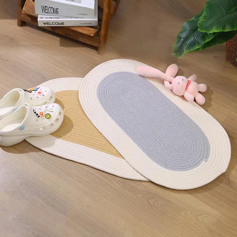 

Домашний напольный коврик, дверной коврик, напольный коврик для прихожей, балкона, хлопковый Овальный впитывающий нескользящий коврик ручн...