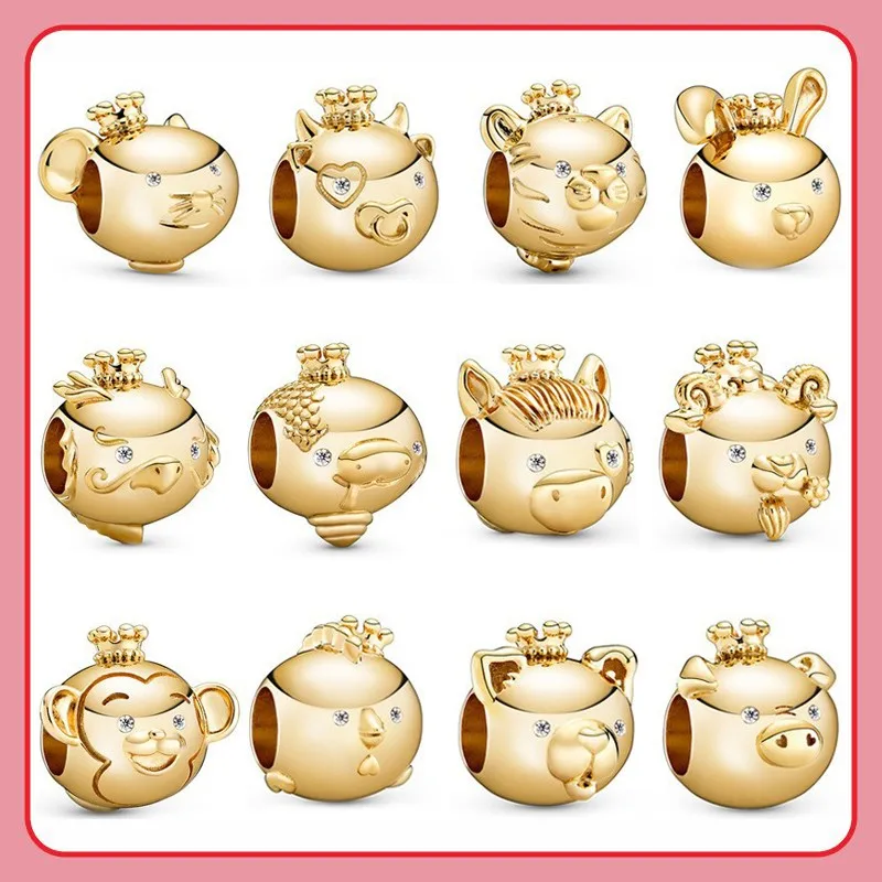 

2022 Luxury S925 Sterling Silver Chinese Traditional Zodiac Beads Charm Fit Original Women's Bracelet Necklace Woman Diy Jewelry
