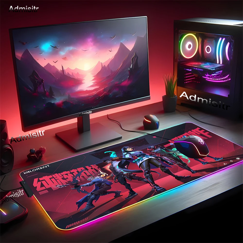 Коврик для мыши в стиле аниме 90x40 Rgb Игровой компьютерный стол с подсветкой Valorant