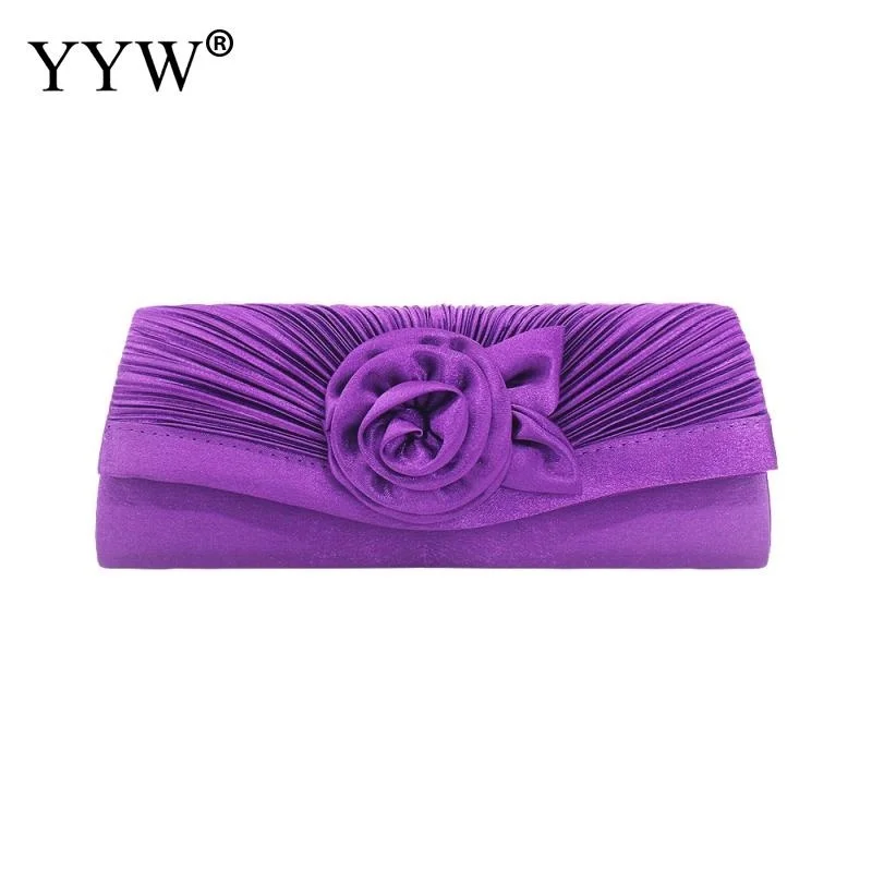 

Femme Wedding Brial Clutch Bag Evening Hand Bag Ruched Silk Cocktail Evening Handbags Clutches Flower Gorgeous Silk Pochette