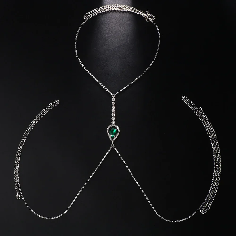 Модная зеленая цепочка для тела с кристаллами геометрический узор медь стразы