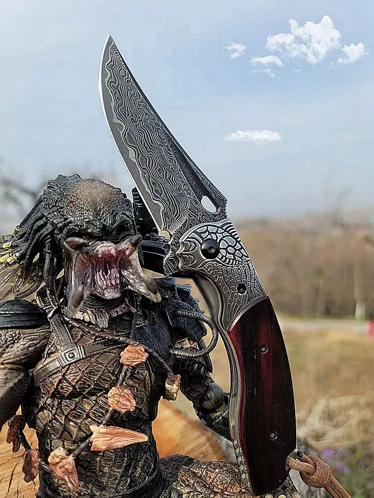 Японский складной нож VG10 из дамасской стали с изображением старых листьев и