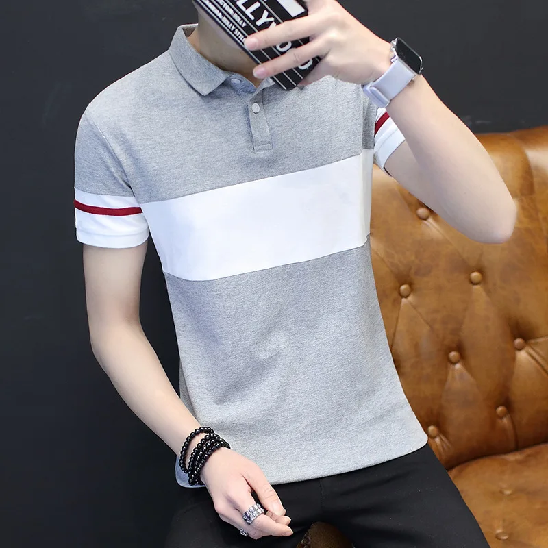 

2022 new men's lapel summer casual fashion all-match men's T stitching color men's POLO shirt