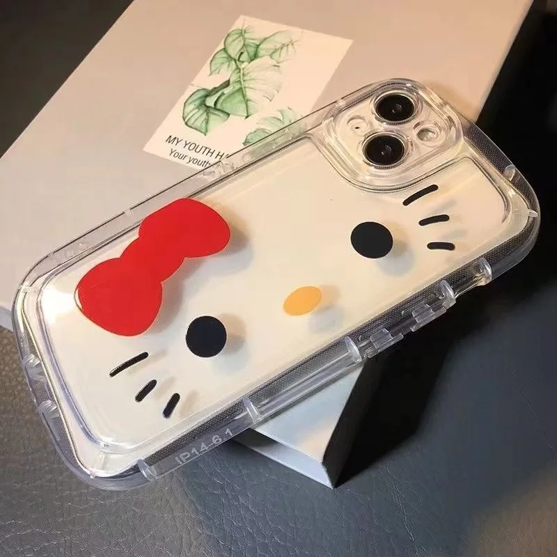 Чехол Hello Kitty с красным бантом на ремешке для телефона iPhone 16 14 12 13 11 15 Pro Max XR XS MAX 7 8Plus