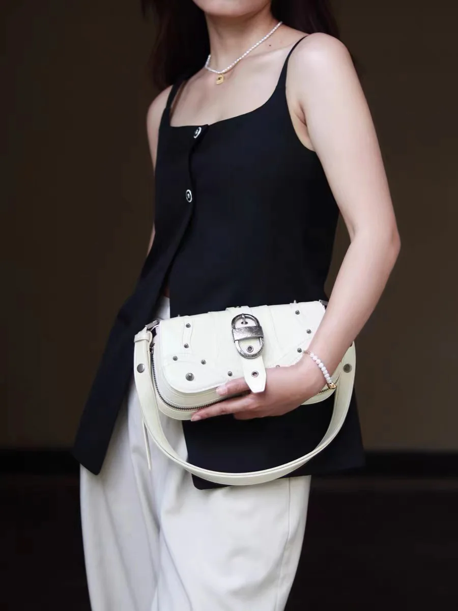 KOKOPEAS Designer Rock Leather Messenger Bag for Women Fashion Brand Flap Underarm Shoulder Purse Punk Pink Clutch Handbag