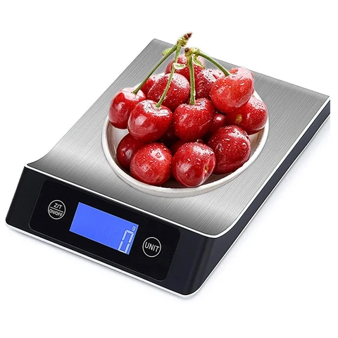 Цифровые кухонные весы, электронные весы, 5 кг/11 фунтов, с большим ЖК-дисплеем, пищевые весы из нержавеющей стали