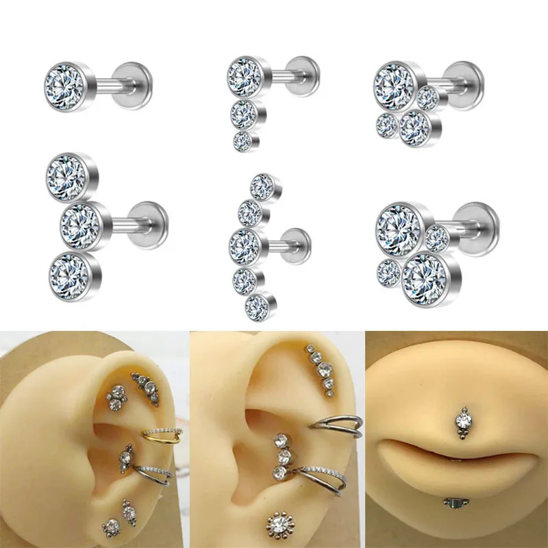 

Titanium Ear Cartilage Tragus Steel Helix Lobe Piercing Tragus Lip Bars Ring Thread Internal Body Jewelry Labret Crystal Studs