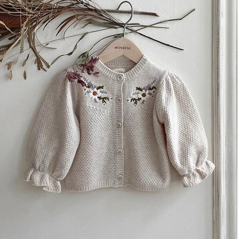 2023 New Baby Girl Long Sleeve Knit Jacket Cute Girls Flower Sweater Coat Cotton Infant Knitted Cardigan Baby Knit Clothes