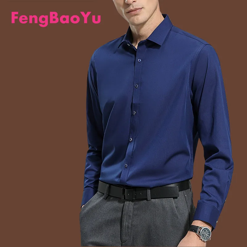 

Fengbaoyu Men's Long Sleeve Shirt Bamboo Fiber Spring and Autumn Office Business Wear Elastic Shirt Comfortable and Breathable