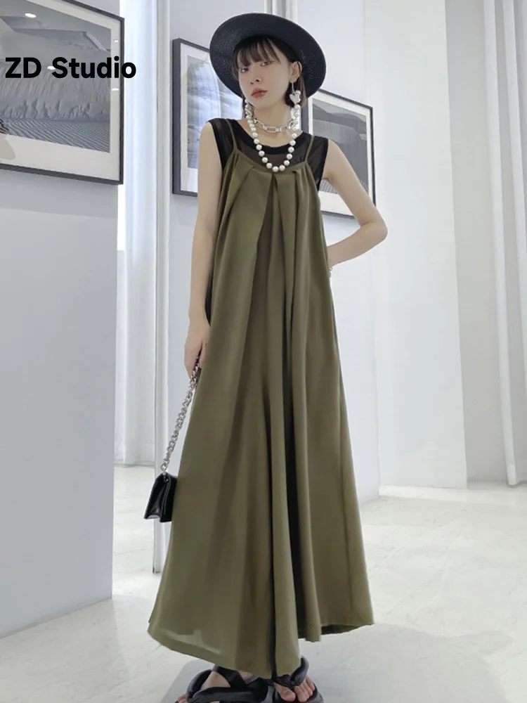 

[ZD Studio] Loose Fit Women Black Long Size Jumpsuit New High Waist Pocket Stitch Pants Fashion Tide Spring Autumn 2023 1DE6420