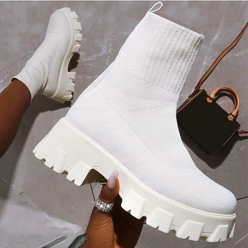 

2023 Spring Autumn New Women's Boots Fashion Sock Boots Non-slip Chunky Heels Shoes Female Lightweight Sport Footwear Party Shoe