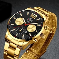 fashion mens watches luxury gold stainless steel quartz watch for men business leather sports calendar clock relogio masculino