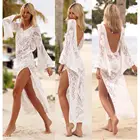 Женское пляжное летнее кружевное платье в стиле бохо, сетчатый ажурный пляжный сарафан с открытой спиной для отпуска, белое платье для путешествий
