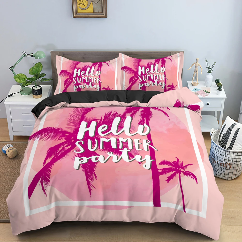 

Tropical Coconut Palm Tree King Queen Duvet Cover Hawaii Seaside Sunset Bedding Set Sunrise Plant 2/3pcs Polyester Quilt Cover