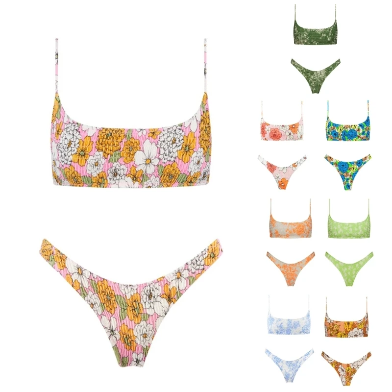 

Женский раздельный купальник A5KC на тонких бретельках, купальный костюм из двух предметов, облегающий купальник с высоким вырезом, пляжная одежда, комплекты бикини с топом