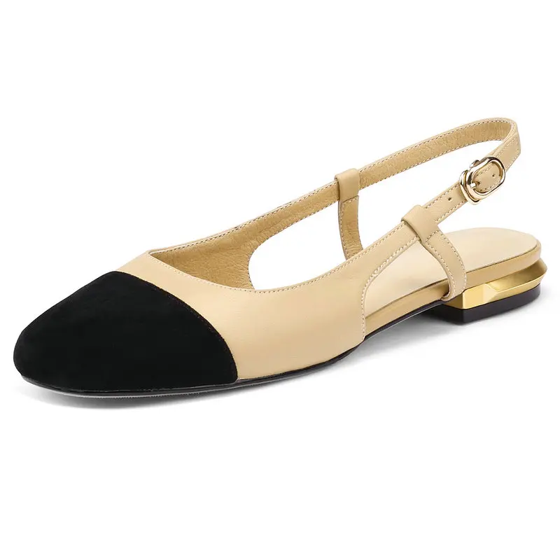 

New Women Sandals Sweet Elegant Mixed Colors Genuine Leather Square Toe Low Heeled Shoes Woman Office Ladies Party