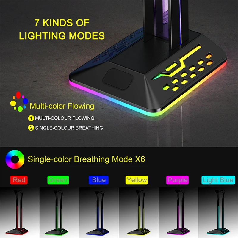 

Подставка для наушников игровая с 2 USB-портами, 7 цветов