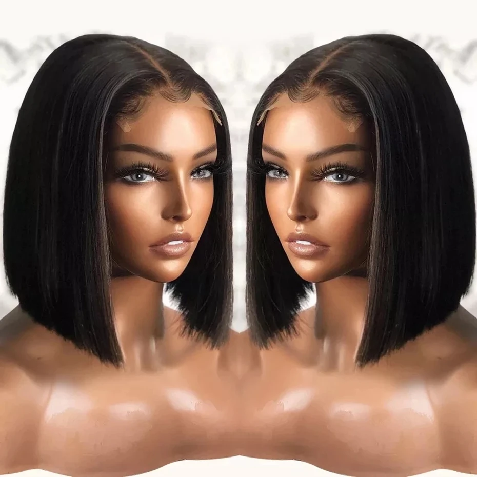 

180% T Part Short Bob Straight Transparent Lace Human Hair Wigs For Black Women Brazilian Remy Hair Bob Wig On Sale Bling Hair