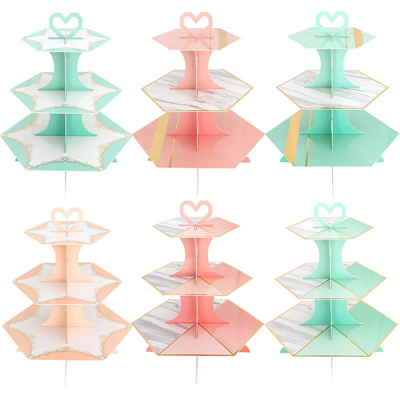 Luxury paper cake stand wedding event birthday party layout three-layer marble Phnom Penh dessert table tray decoration
