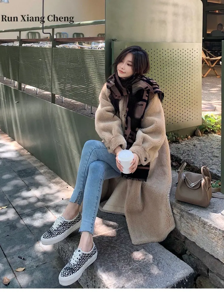 Women's Winter Lambhair Jacket 2023 New Fur Plush Coat Elegant Women's Lamb Fur Luxury Designer Mid-length Stand Up Collar Thick