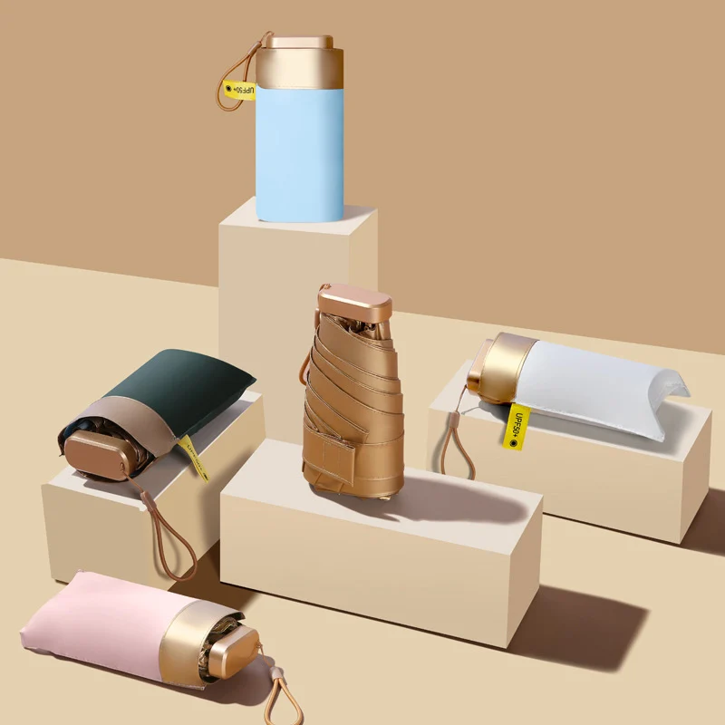 

YOOLOV Golden Umbrella Light Small Folding Umbrella Rain Women Gift Mini Pocket Parasol Girls Anti-uv Travel Sun Umbrella