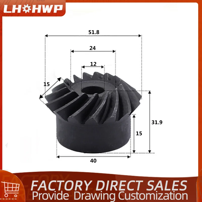 

1 pair of No. 45 steel spiral bevel gear 3M15 tooth hole 12mm surface high frequency quenching helix angle 35 degrees