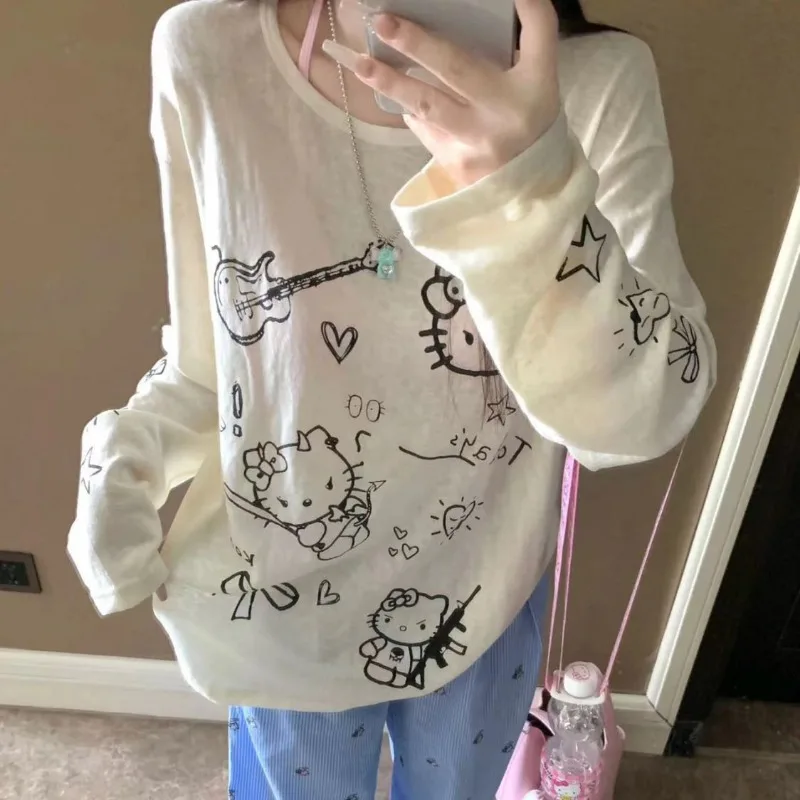 Футболка Sanrioed женская с длинным рукавом тонкая свободная повседневная рубашка