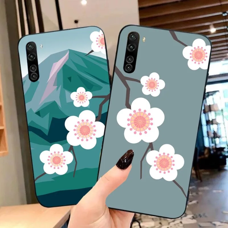 

Мягкий черный чехол для телефона с рисунком цветущей вишни для OPPO Find X5 X3 X2 A93 Reno 8 7 Pro A74 A72 A53