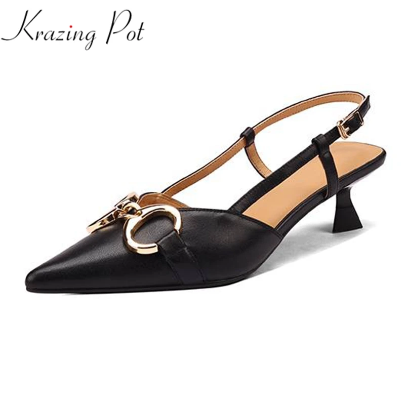 

krazing pot sheep leather pointed toe plus size 42 med heels slingback metal fasteners buckle wedding dating Rome shallow pumps