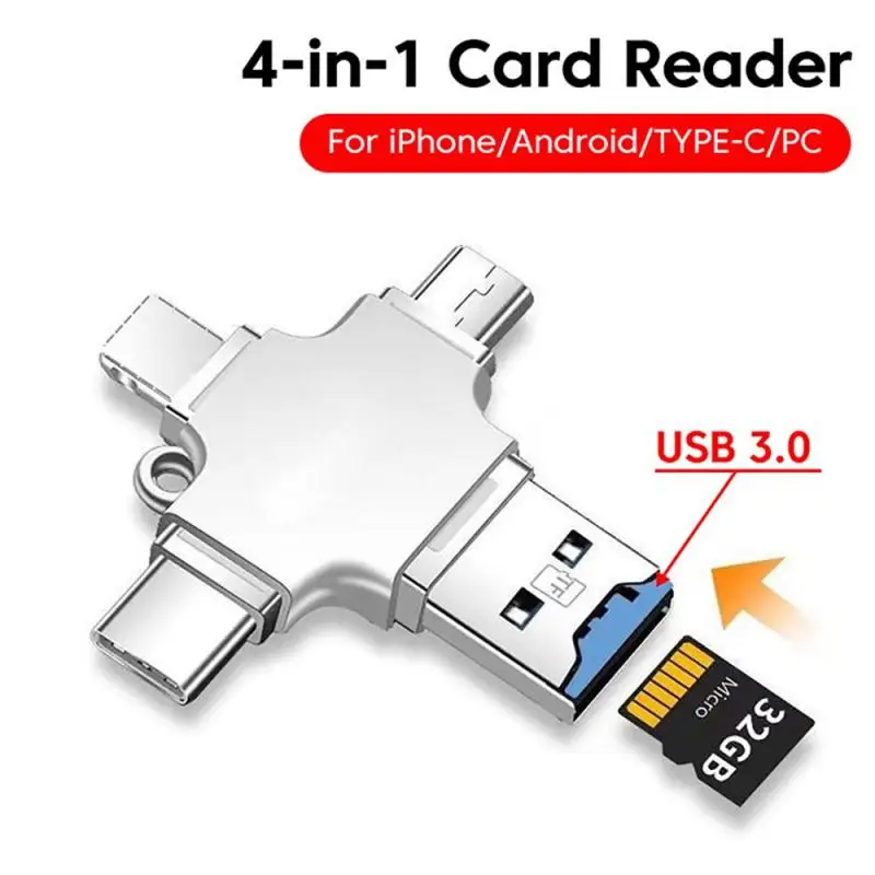 

Mobile Treasure Memory Card Reader Expanding Phone Memory Mini And Compact Four In One Multifunctional Otg Adapter Weight 12g